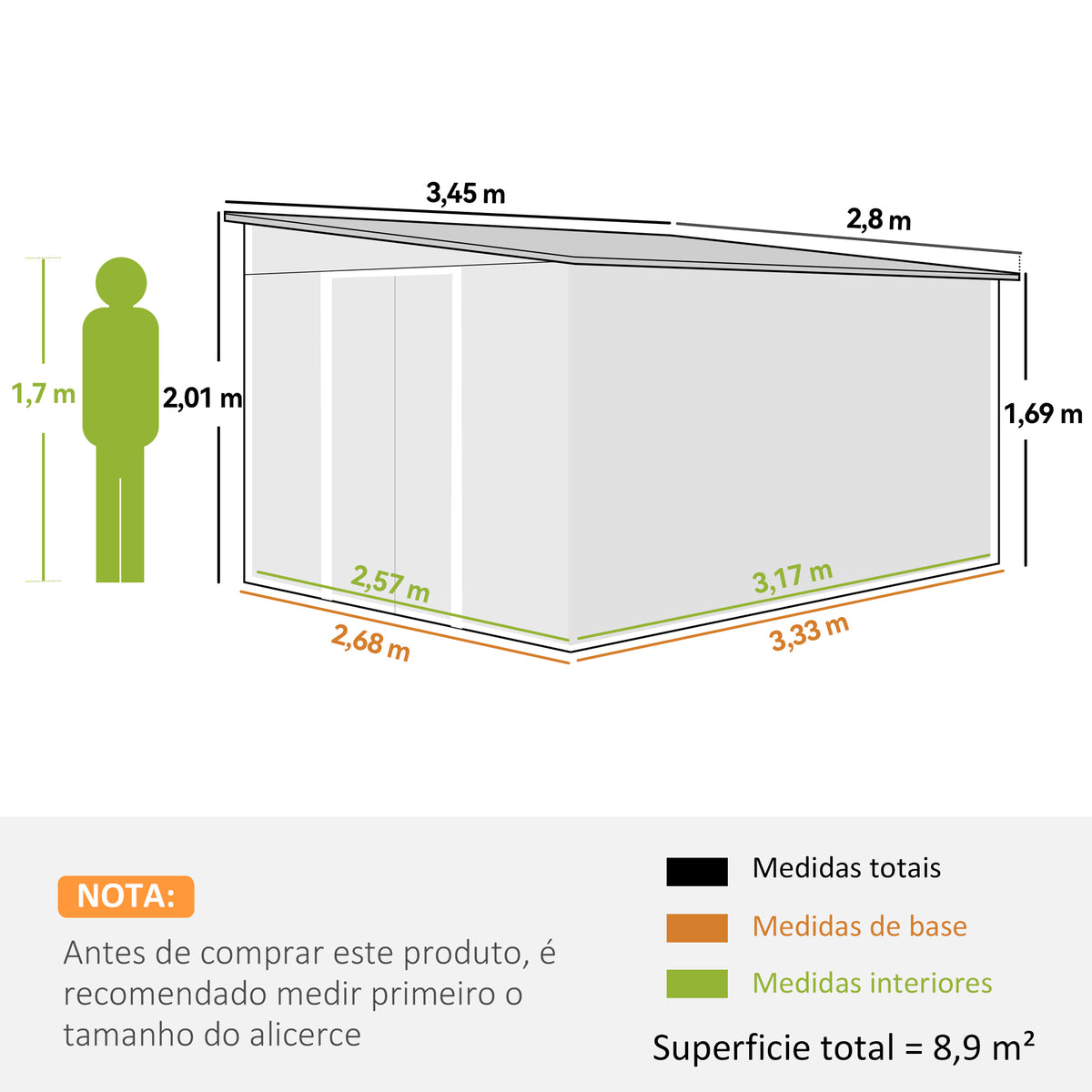Abrigo de Jardim 280x345x201 cm 8,9 m² Abrigo de Exterior de Aço para Armazenamento de Ferramentas com Portas e 2 Janelas Verde — foto 3