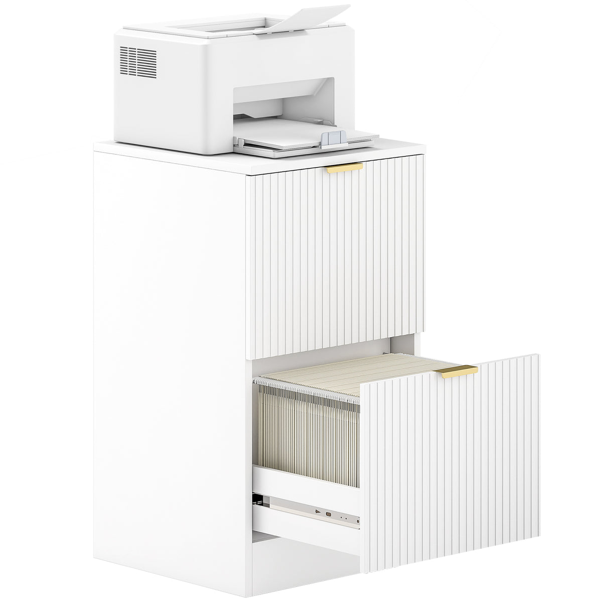 Bloco de Gavetas de Escritório com 2 Gavetas Bloco de Gavetas para Secretária com Frentes Caneladas Móvel para Arquivo para Tamanho A4 ou Carta para Escritório 40x40x71 cm Branco — foto 1