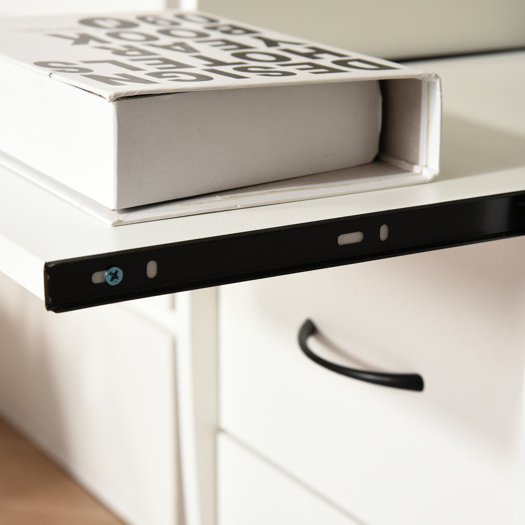 Secretária para computador Mesa para PC com prateleiras múltiplas Bandeja de teclado Suporte para CPU e 2 gavetas 120x55x85 cm branco — foto 7