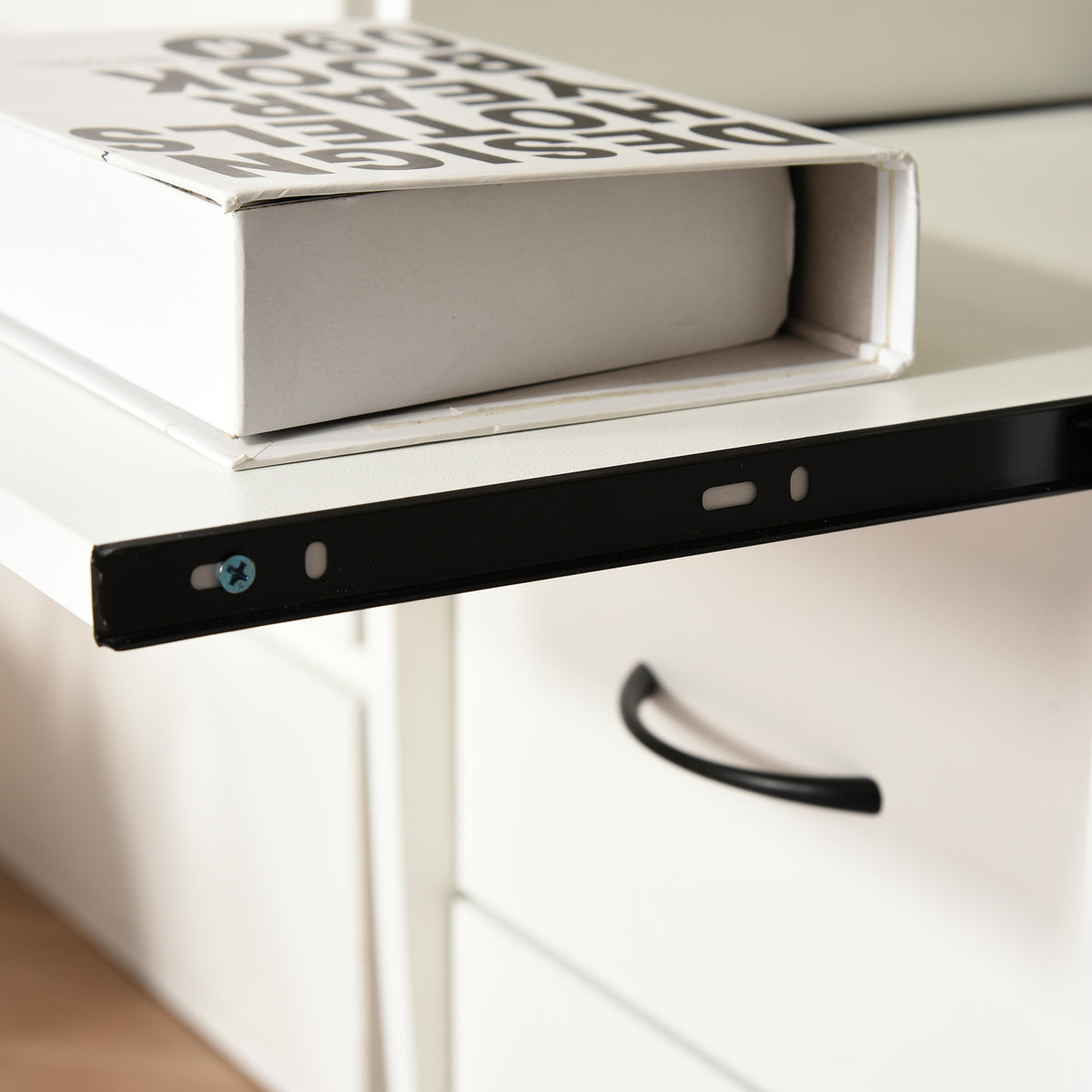 Secretária para computador Mesa para PC com prateleiras múltiplas Bandeja de teclado Suporte para CPU e 2 gavetas 120x55x85 cm branco — foto 7