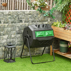 Compostor de Tambor Giratório com Capacidade 160L de Dupla Câmera e Ventilação Estrutura de Aço para Resíduos Orgânicos de Jardim 71x64x92cm Preto e Verde — foto 2