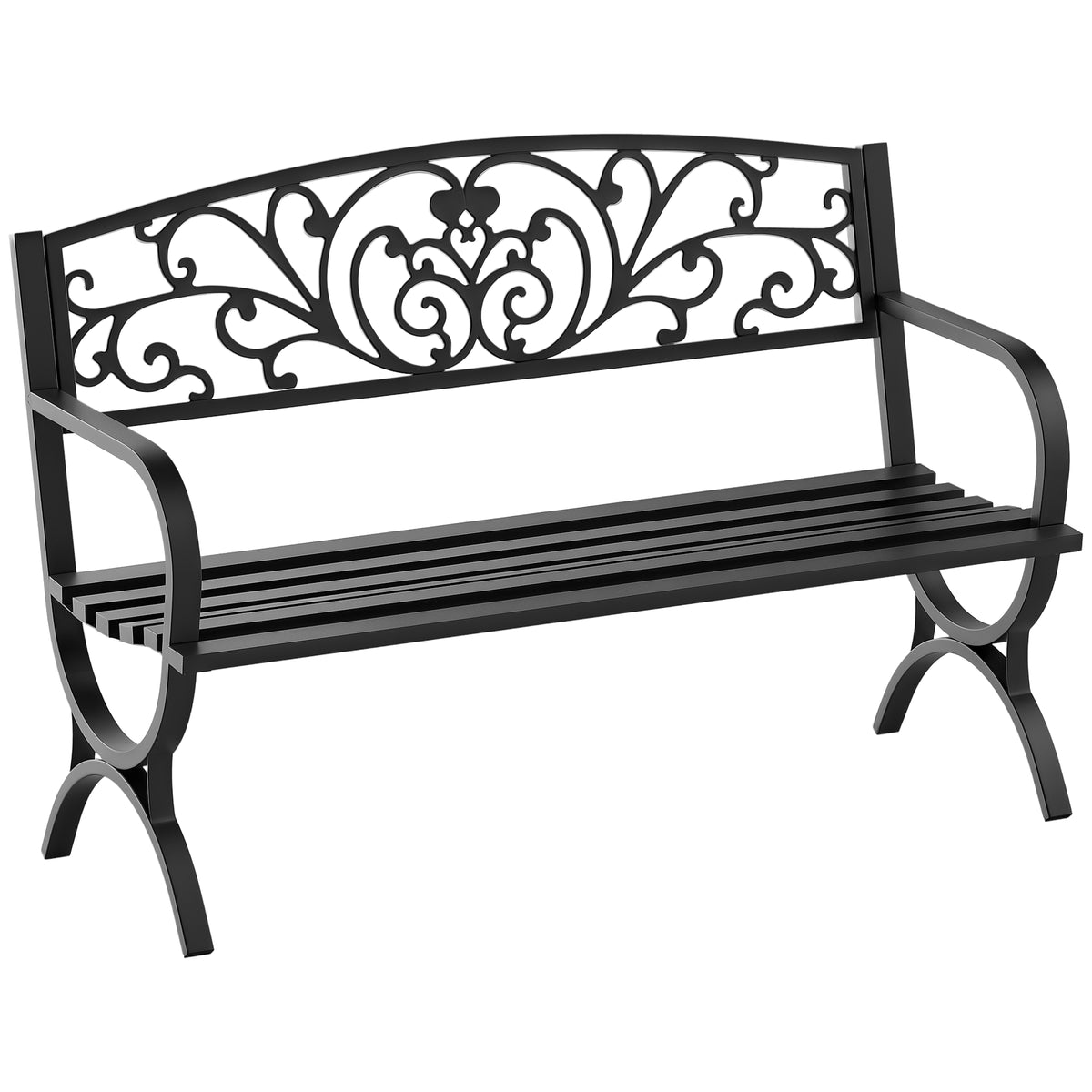 Essenza Banco de Jardim 2 Lugares Ferro com Padrão Floral 127x60x85cm Preto — foto 1