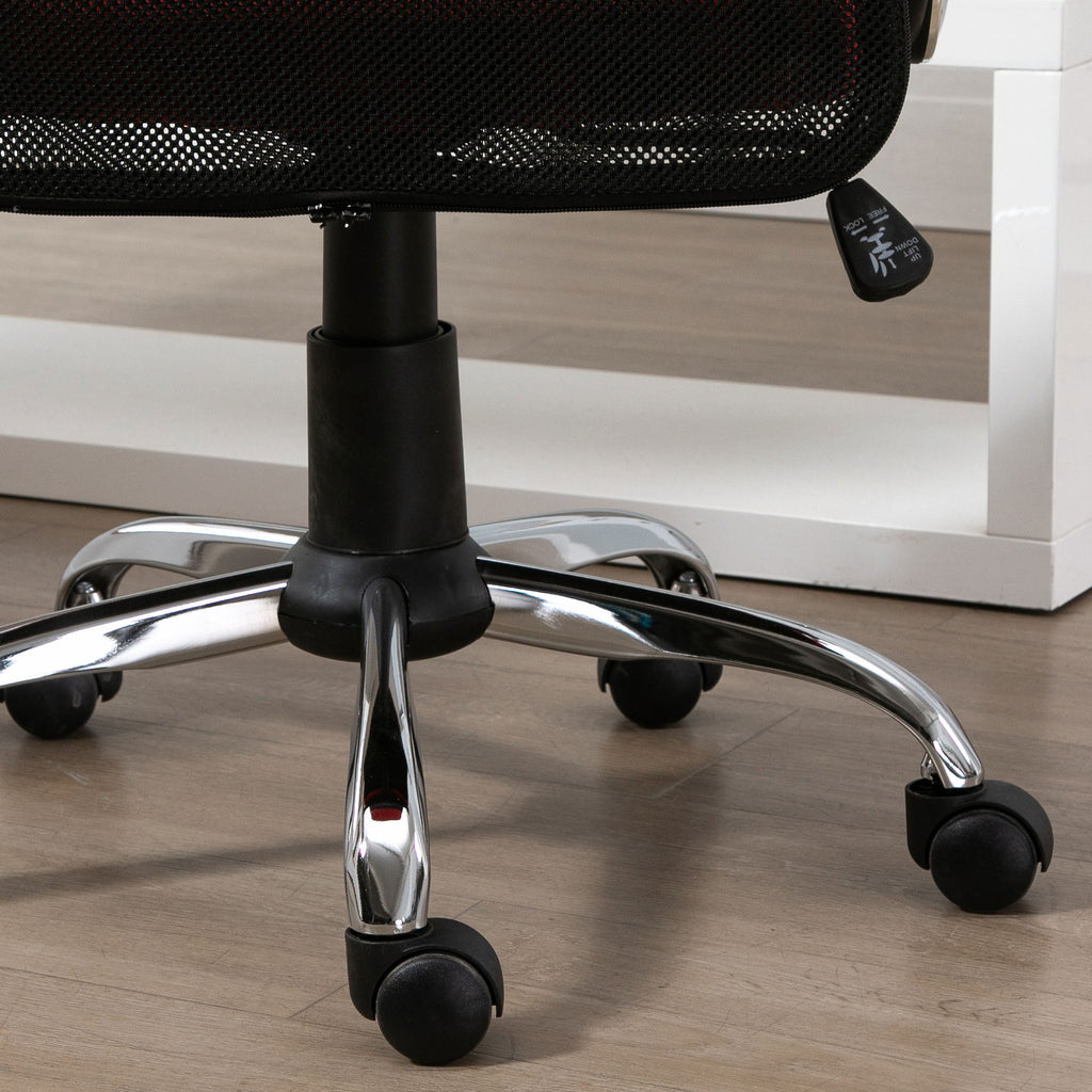 Cadeira ergonômica basculante e giratório para escritório com assento ajustável em altura, apoios de braço e rodas 57x57x93-103 cm Preto e vermelho — foto 6