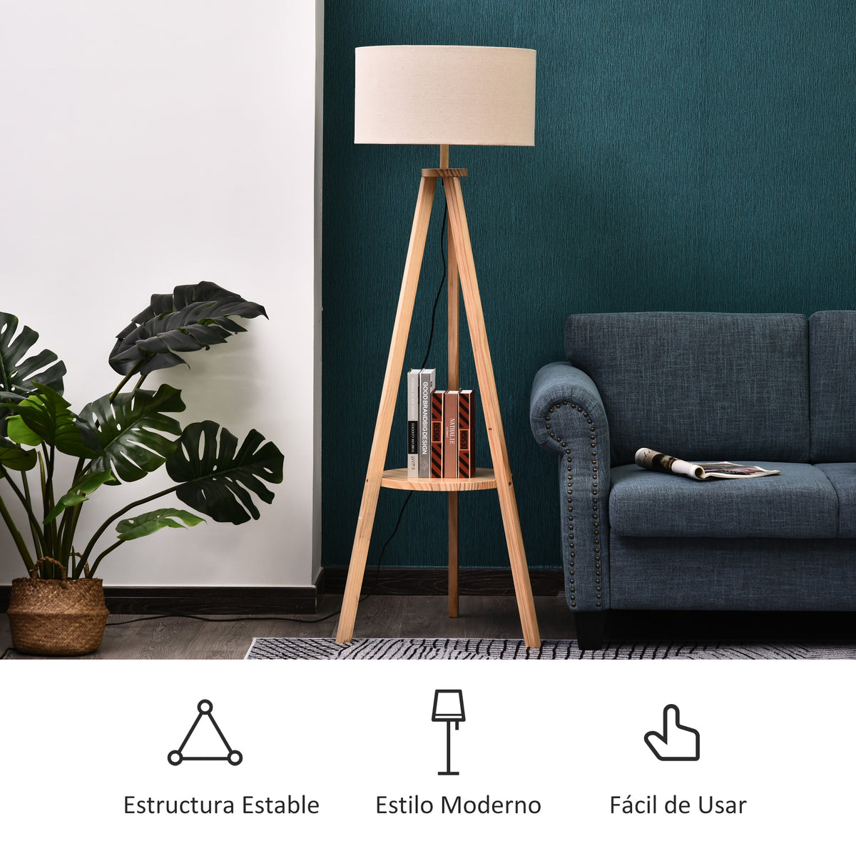 Candeeiro de Pé Moderno para o Quarto com Lâmpadas de E27, 40W e Interruptor de Pé, com Base de Tripé Inoxidável 154cm — foto 5
