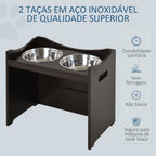 Comedouro para Cães Elevado Comedouro para Cães com 2 Tigelas de Aço Inoxidável e Altura Ajustável 54x31,5x47 cm Marrom — foto 4