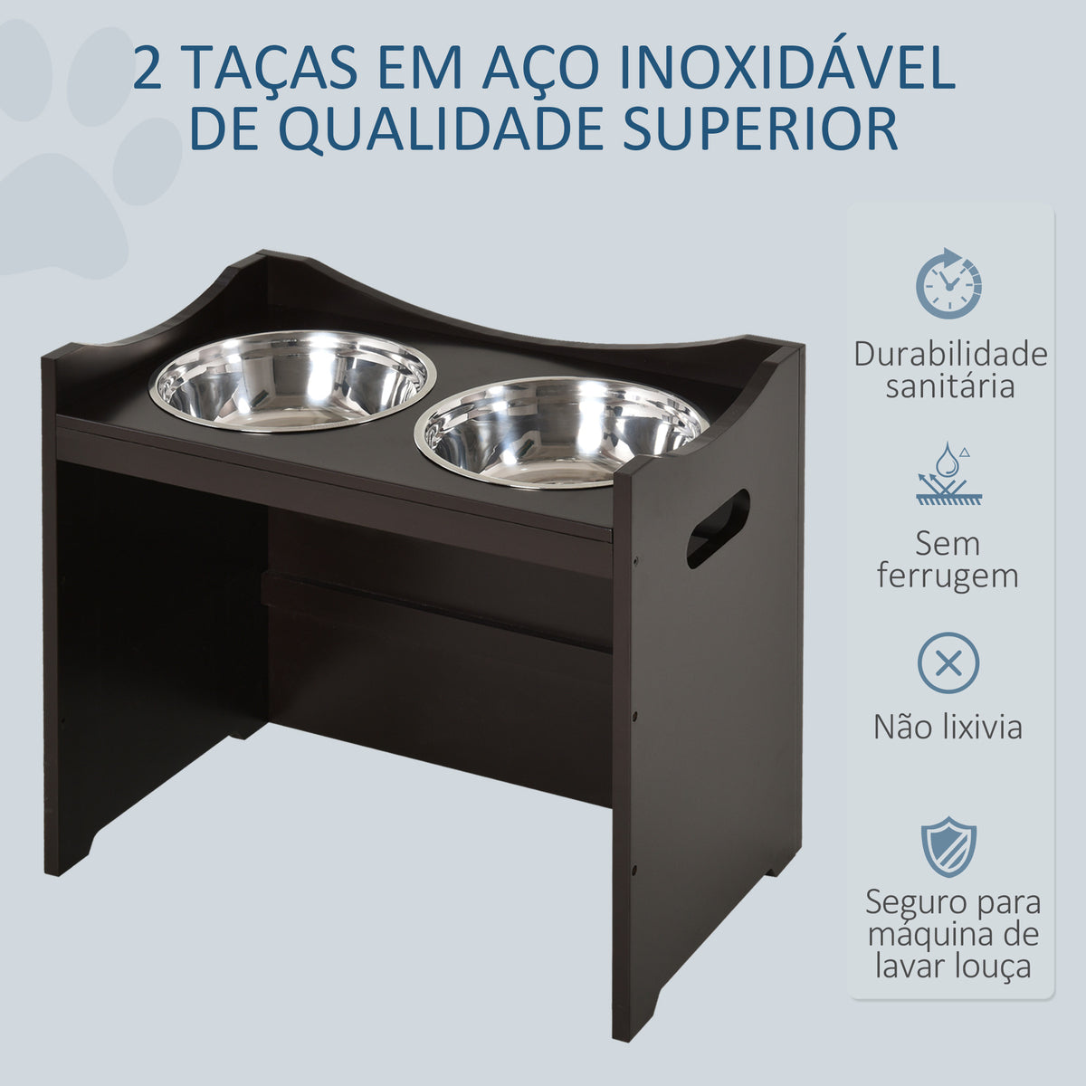 Comedouro para Cães Elevado Comedouro para Cães com 2 Tigelas de Aço Inoxidável e Altura Ajustável 54x31,5x47 cm Marrom — foto 4