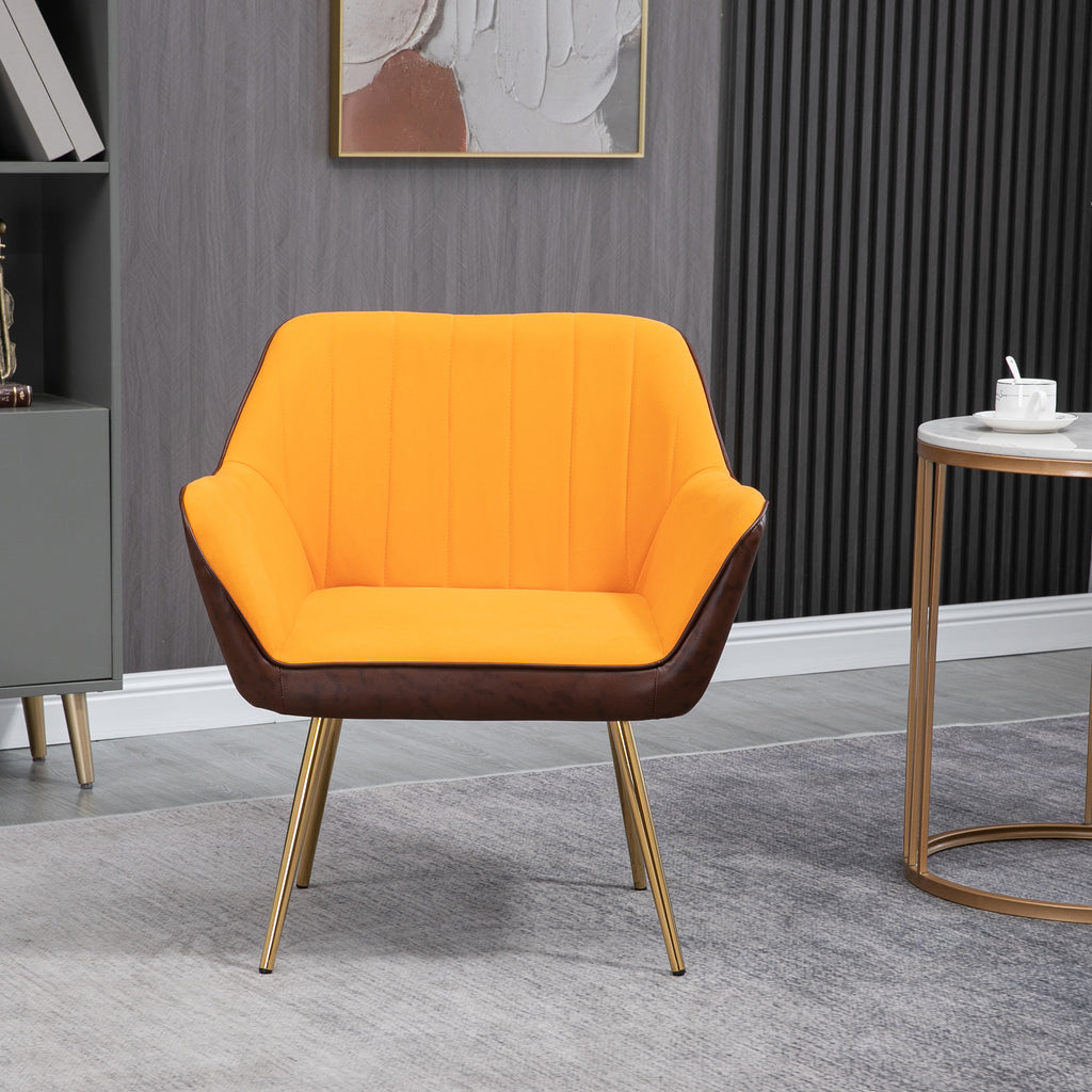 Poltrona de Sala de Estar Estofada em Couro Sintético e Veludo com Apoios para os Braços Pés Dourados e Estrutura de Aço Poltrona para Dormitório Carga 120 kg 64x62x72,5 cm Amarelo — foto 7