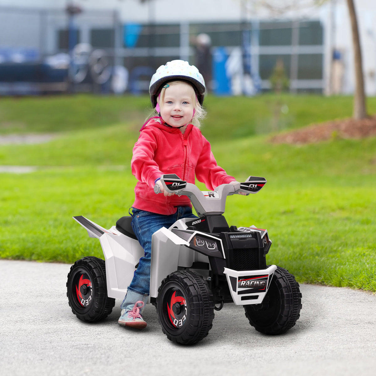 Quadriciclo Elétrico para Crianças 18-36 Meses Veículo Elétrico a Bateria de 6V com Velocidade 2,5 km/h Avanço e Marcha Atrás 70x41,5x48,5 cm Branco — foto 2