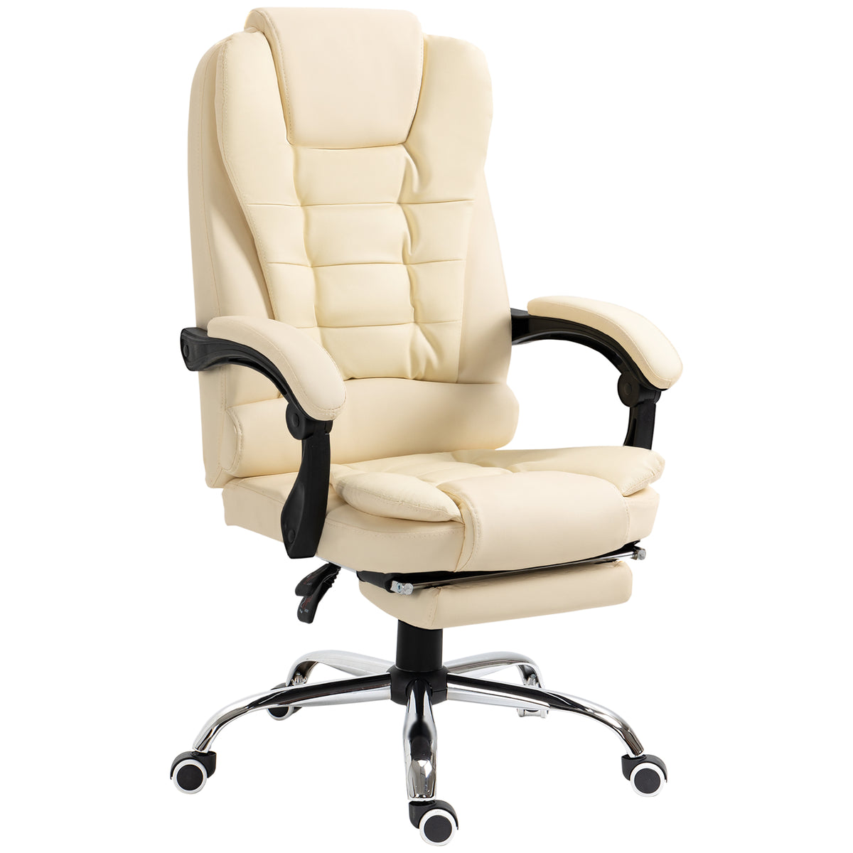 Cadeira de Escritório Reclinável Cadeira de Escritório com Apoio para os Pés Cadeira Executiva Giratória com Altura Ajustável Estofada em PU e Apoio para os Braços 64,5x69x109-117 cm Creme — foto 1