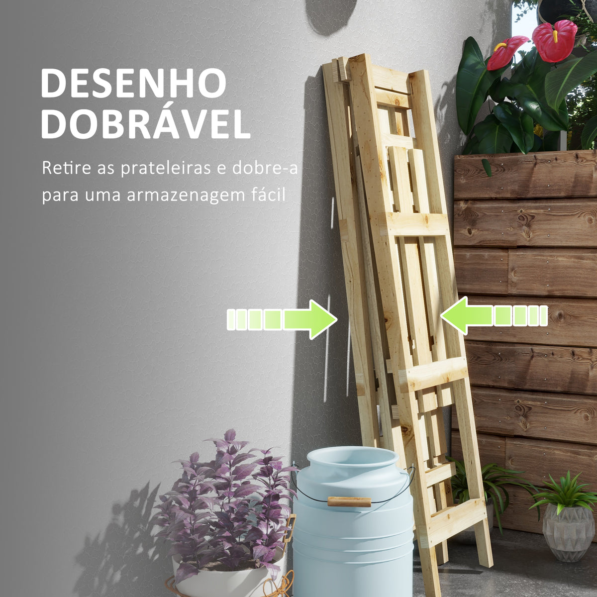 Suporte de Madeira para Plantas Dobrável Estante Decorativo para Vasos de 3 Níveis com Estrutura em Forma de A para Jardim Pátio Varanda 100x36x112 cm Natural — foto 5