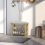 Banco Sapateira de Bambu Sapateira com Assento Almofadado 2 Prateleiras para 6 Pares de Sapatos para Entrada Dormitório 60x29x49 cm Madeira e Creme — foto 7