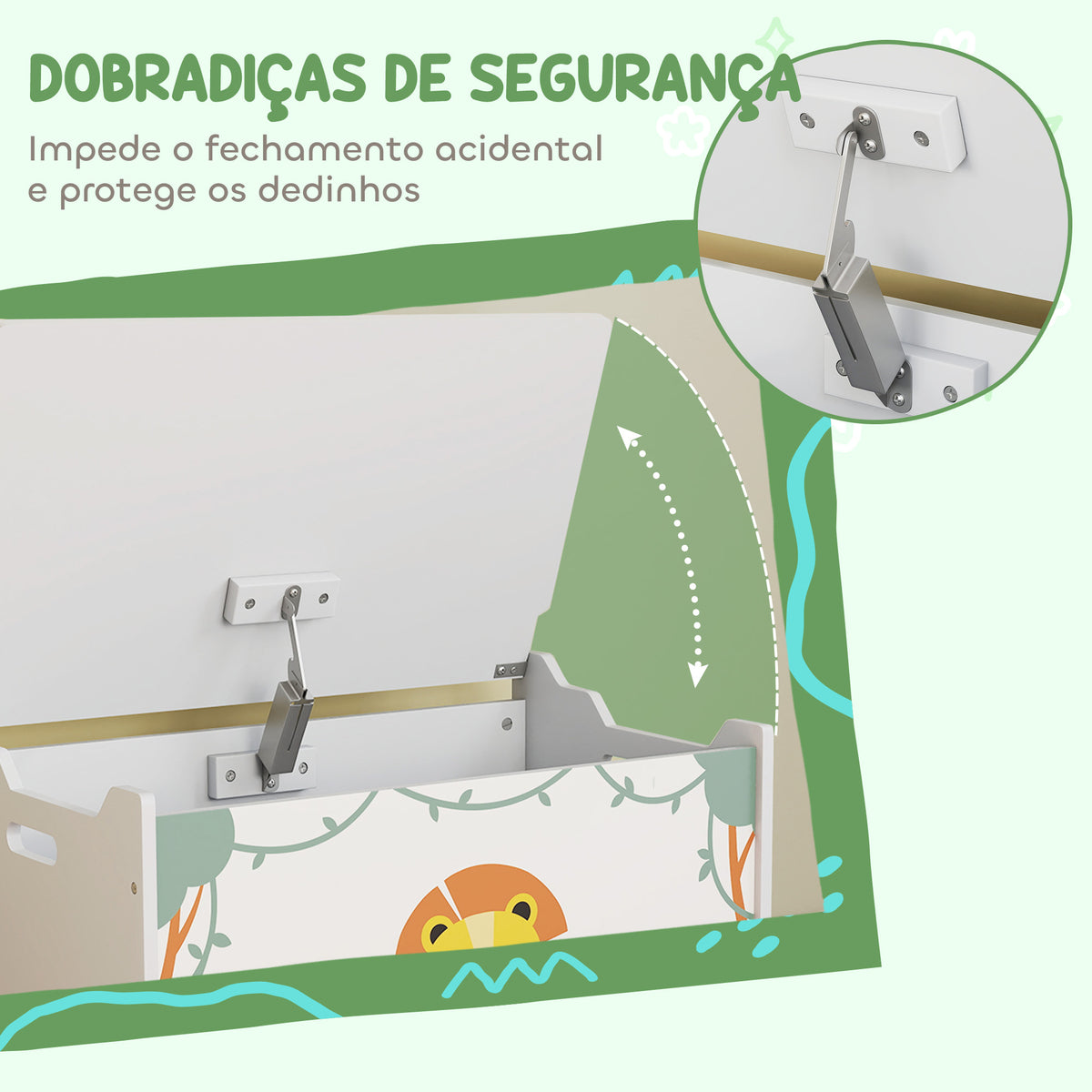 Baú Brinquedos Infantil 53 L Caixa de Arrumação Brinquedos Organizador Brinquedos com Tampa Rebatível Pistão a Gás para Livros Roupas 60x37x39 cm Verde — foto 5