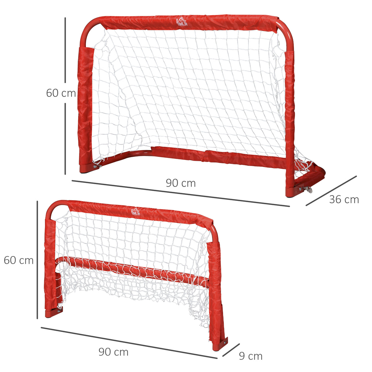Conjunto de 2 balizas de futebol dobráveis ​​com rede Tetrolon para a prática de futebol 90x36x 60cm vermelho — foto 3