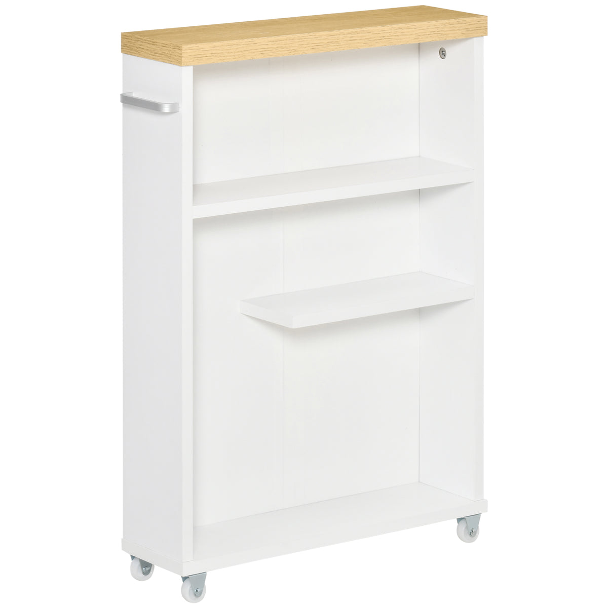 Gabinete de banheiro auxiliar Carrinho de armazenamento de 3 prateleiras com rodas e alça lateral 50x13x67,5 cm Branco — foto 1