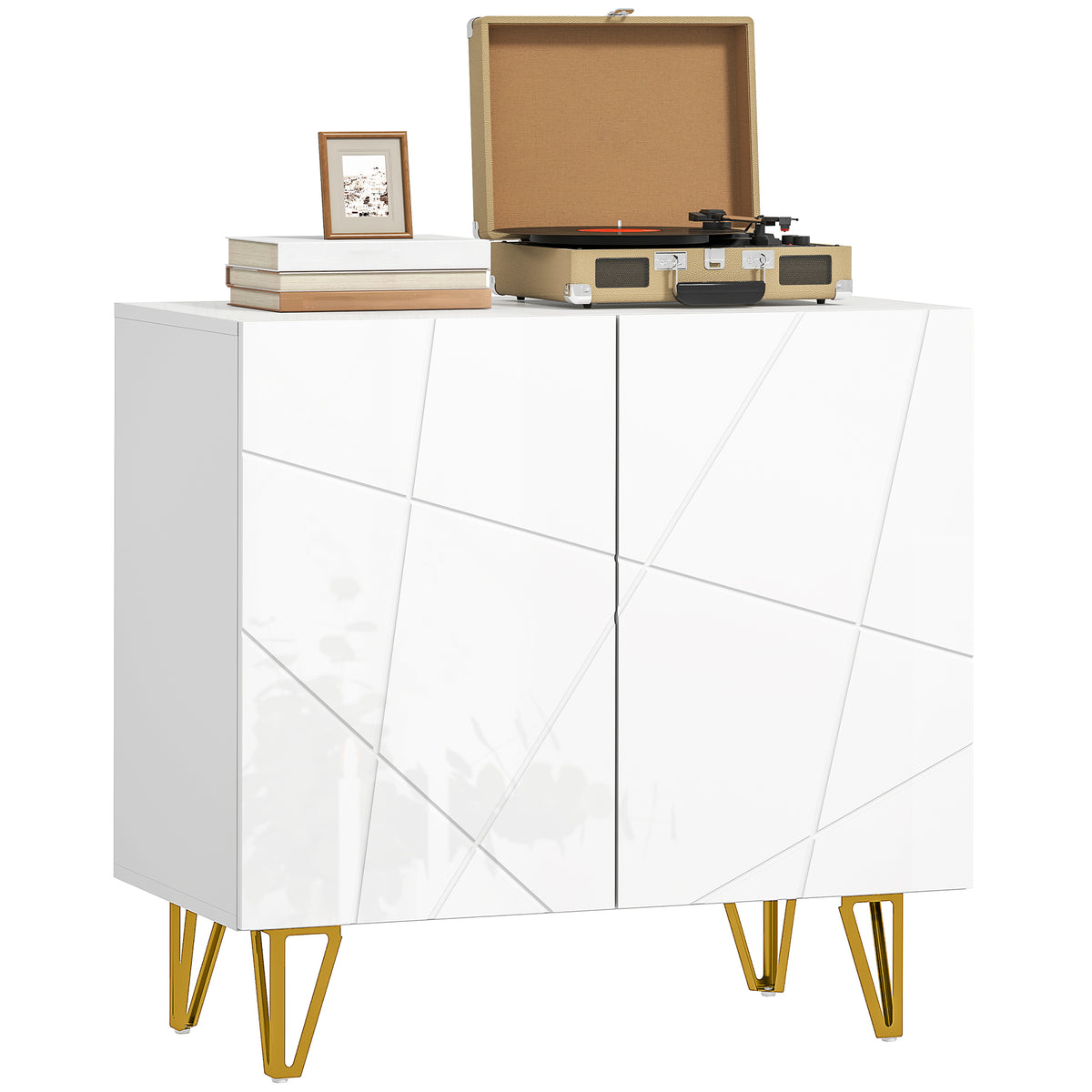 Aparador para Sala Aparador de Entrada com 2 Portas e Prateleiras Ajustáveis Armário de Armazenamento para Cozinha Sala 80x40x75 cm Branco Brilhante — foto 1