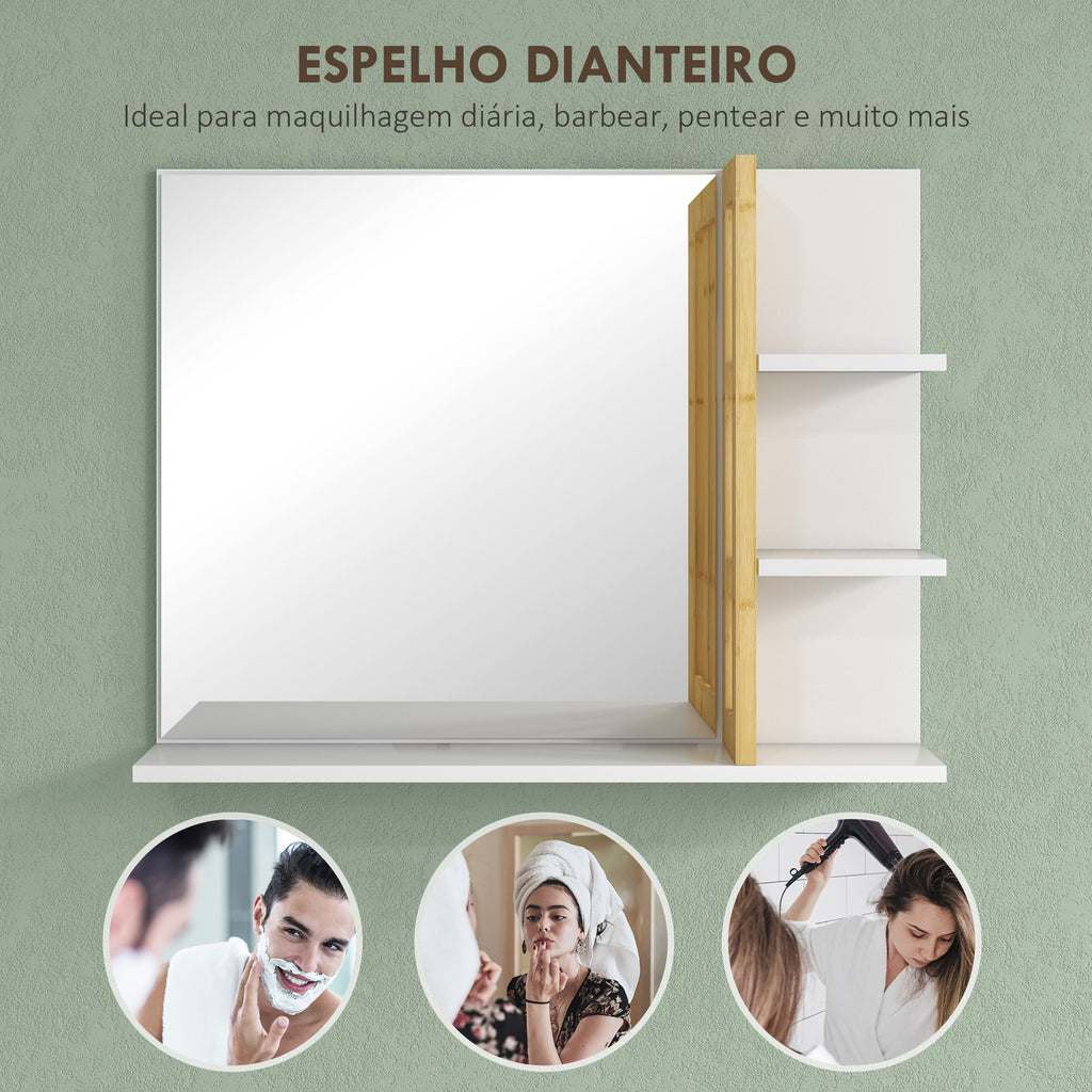 Espelho de Casa de Banho Espelho de Parede Moderno e Retangular com 4 Prateleiras de Armazenamento para Maquilhagem Vestuário 45x15x58,5 cm Branco — foto 5