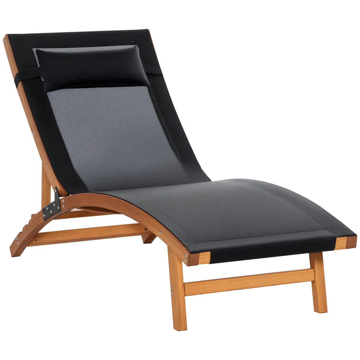 Espreguiçadeira de Jardim com Altura do Encosto Ajustável Apoio para a Cabeça Removível e Estrutura de Madeira Ergonómica para Terraço Praia Exterior 180x56x72cm Preto — foto 1