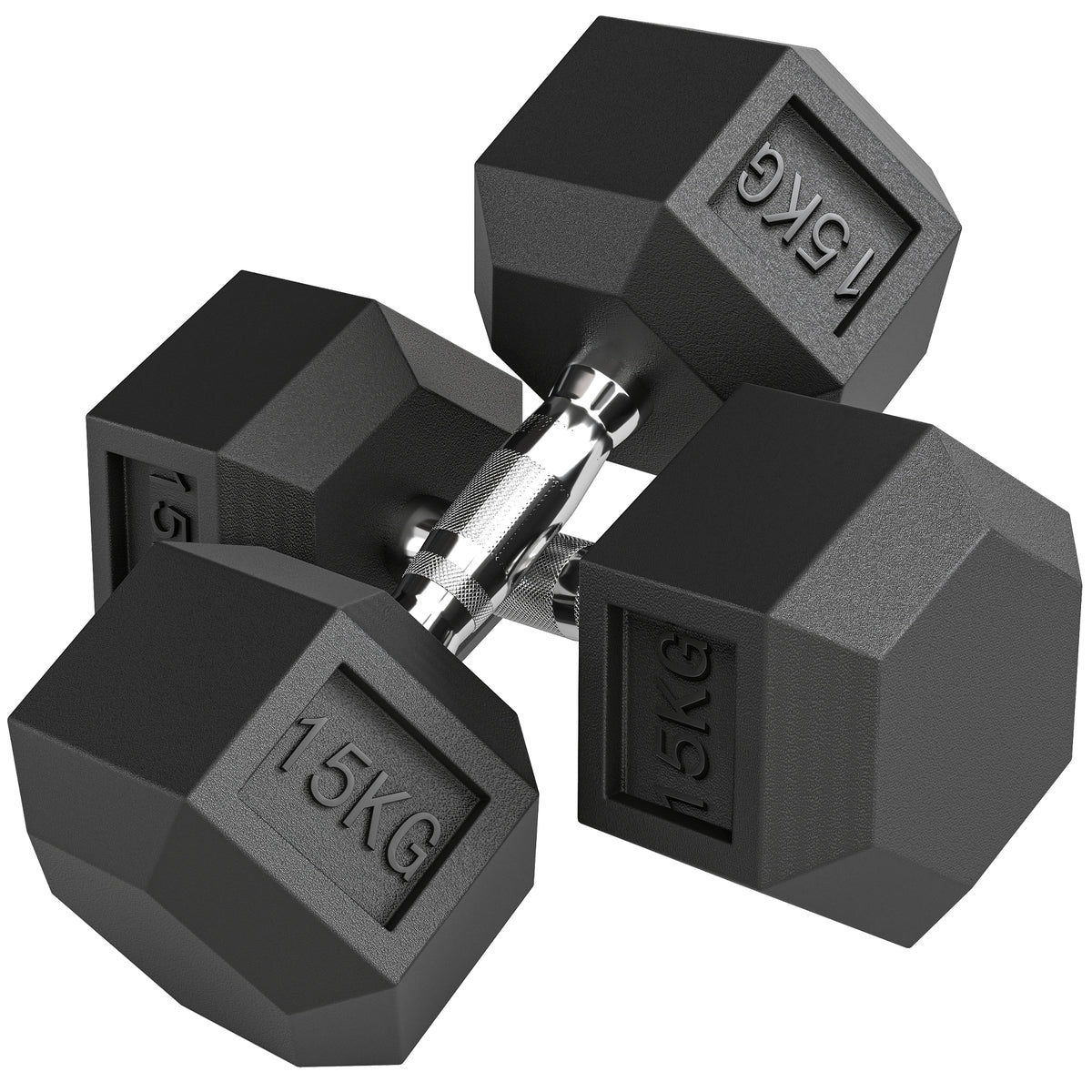 Conjunto de 2 Halteres Hexagonais de 15 kg (30 kg Total) com Pega Metálica Anti-Deslizante Pesos para Treino em Casa ou no Ginásio Estável Preto e Prateado — foto 1