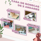 Casa de Bonecas com Móveis e Acessórios Casa de Bonecas de Madeira com Varanda e 2 Andares Brinquedo para Meninas e Meninos acima de 3 Anos 60x26,6x60 cm Multicor — foto 4