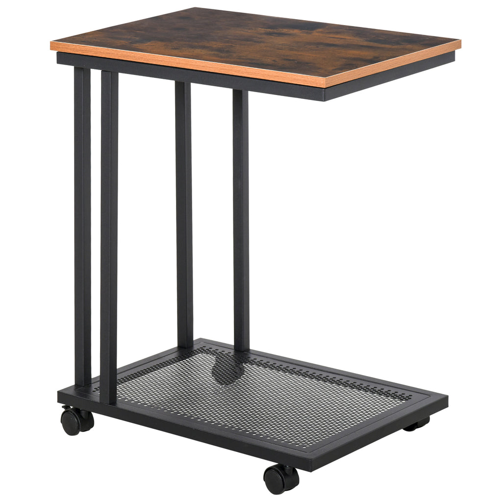 Mesa Auxiliar com RodasEstilo Retro de Aço e Madeira 51x36x65cm — foto 1