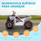 Quadriciclo Elétrico para Crianças 18-36 Meses Veículo Elétrico a Bateria de 6V com Velocidade 2,5 km/h Avanço e Marcha Atrás 70x41,5x48,5 cm Branco — foto 6