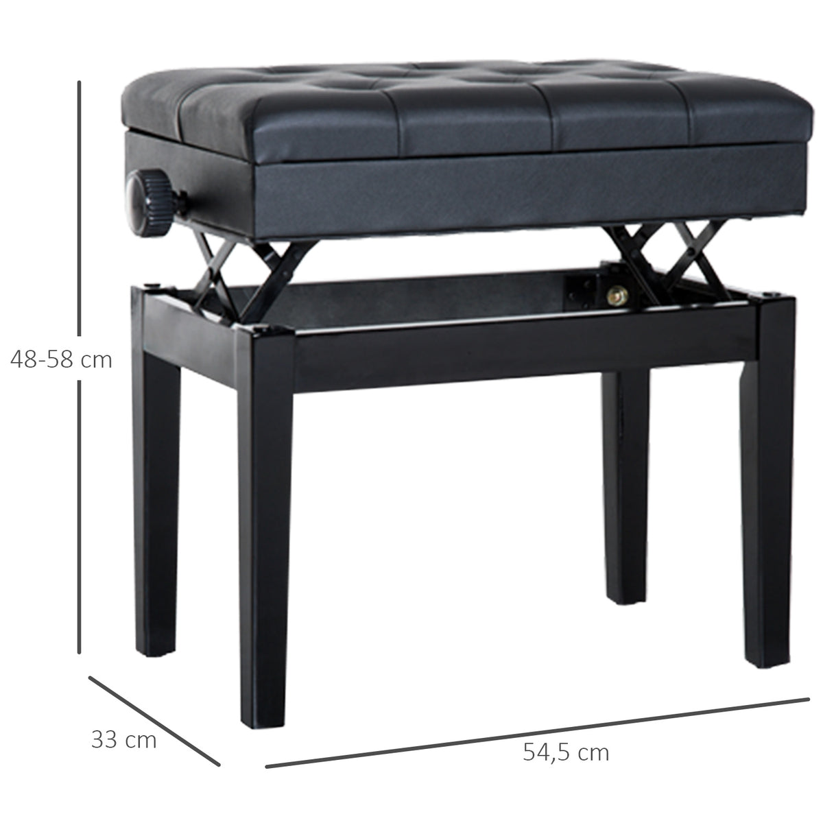Banco de Piano com Espaço de Armazenamento e Altura Ajustável Banco para Piano com Assento Acolchoado Carga 200 kg 54,5x33x48-58 cm Preto — foto 3