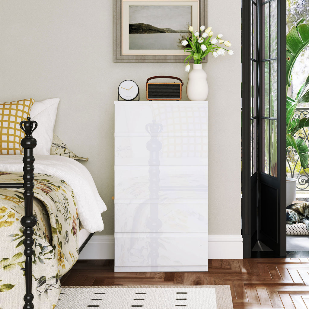 Cómoda com 5 Gavetas de Madeira Cómoda de Dormitório Cómoda Branca para Sala de Estar Estilo Moderno 55x33x100 cm Branco Brilhante — foto 6