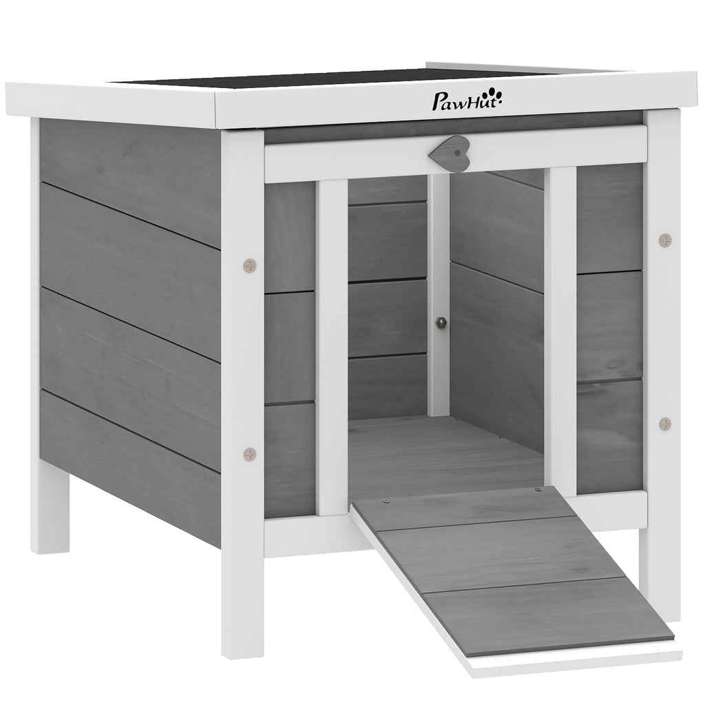 Coelheira de Madeira Exterior Coelheira para Roedores Animais de Estimação Pequenos com Teto Asfáltico e Rampa Antiderrapante 42x51x43cm Cinza — foto 1