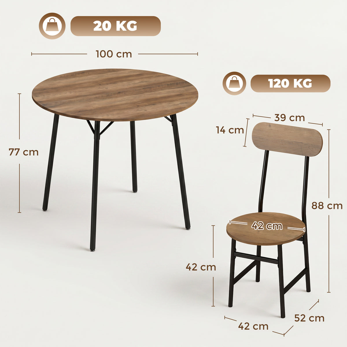 Conjunto de Jantar 5 peças Mesa e 4 Cadeiras Pernas em Metal Acabamento Natural — foto 2