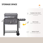 Barbecue a Carvão com Rodas Prateleira Lateral e Termômetro Barbecue a Carvão para Jardim Campismo Exterior 115x56x108cm Cinza — foto 8
