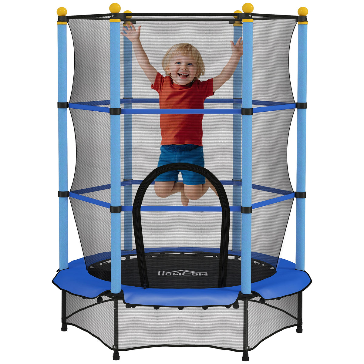 Trampolim para Crianças acima de 3 Anos Cama Elástica Infantil com Rede de Segurança e Estrutura de Aço para Interiores e Exteriores Carga 50kg Ø140x190 cm Azul — foto 1