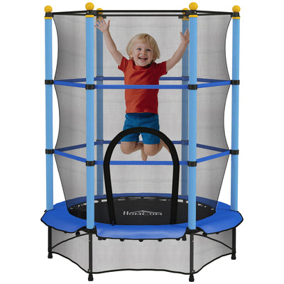 Trampoline for Children over 3 Years Kids Trampoline with Safety Net and Steel Frame for Indoor and Outdoor Load 50kg Ø140x190 cm Blue