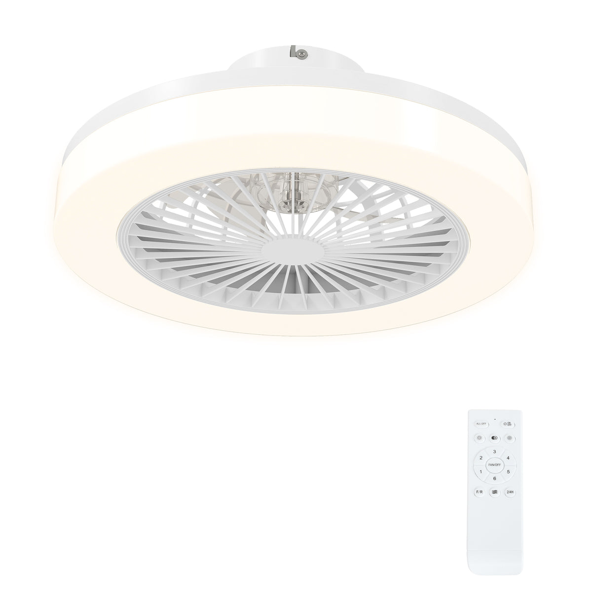Ventoinha de Teto com Luz LED 40 W Motor DC Revertível Candeeiro Ventoinha de Teto Silencioso com Controlo Remoto 6 Velocidades Temporizador para Sala de Estar Dormitório Ø46x16 cm Branco — foto 1