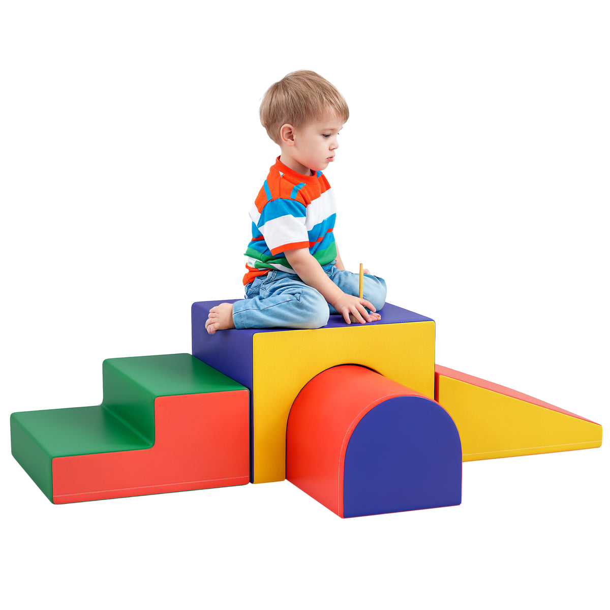 Conjunto de 4 Blocos de Espuma para Crianças de 1-3 Anos Figuras de Construção Brinquedo de Aprendizagem Infantil Estofado em PU 150x50x39cm Multicor - Modelo 1 — foto 1