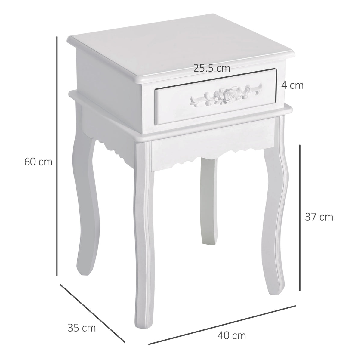 Mesa de Cabeceira com 1 Gaveta Mesa Auxiliar de Madeira para Dormitório Sala de Estar Estilo Moderno 40x35x60cm Branco — foto 3