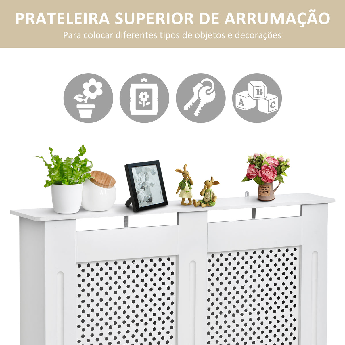 Cobertura de Radiador de MDF Cobertura para Radiador com Prateleira Estilo Moderno 111,5x82x19 cm Branco — foto 5