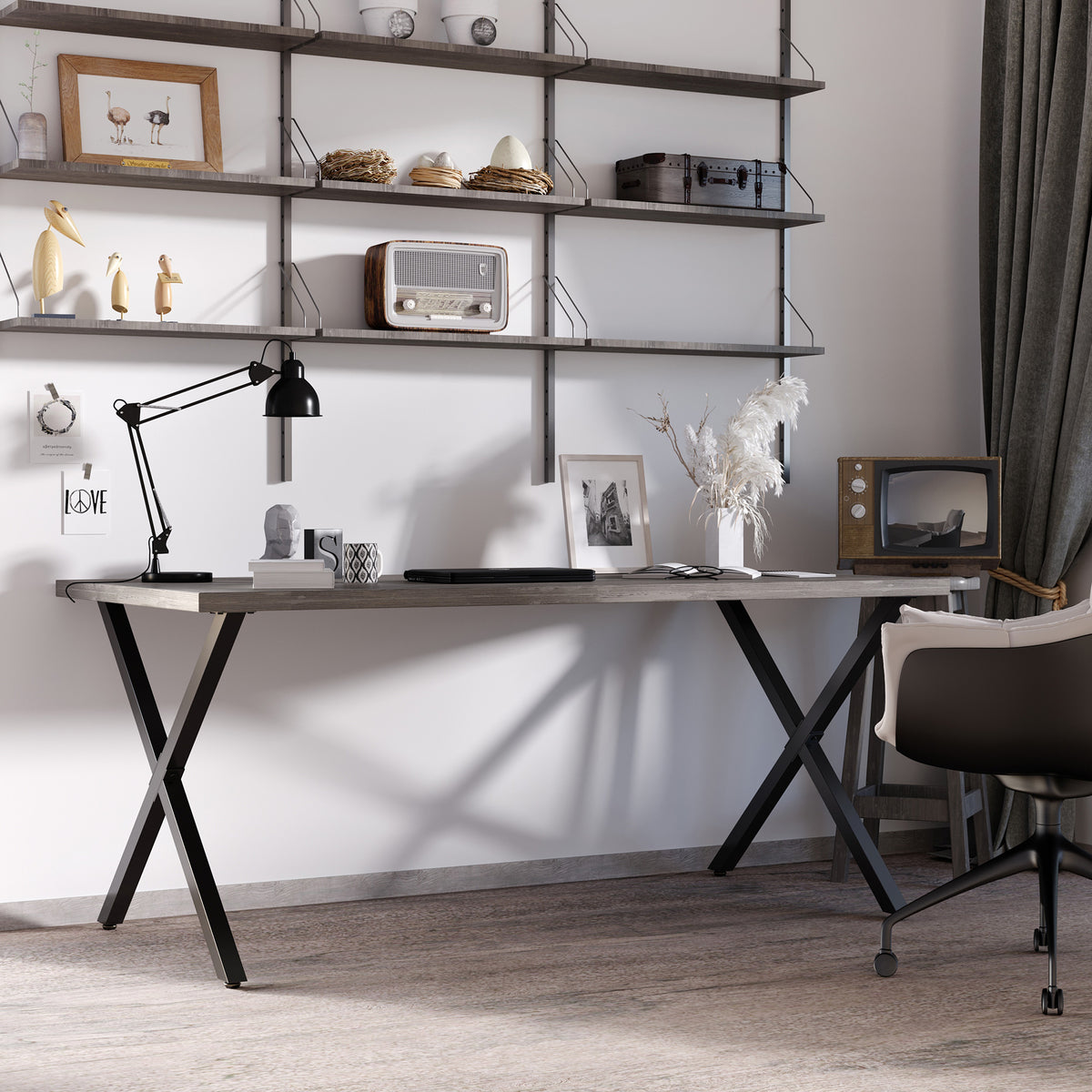 Conjunto de 2 Pés para Mesa Estilo Industrial 80x72cm em Forma de X Pés para Móveis de Aço com Protetores e Parafusos de Montagem Incluídos Preto — foto 2