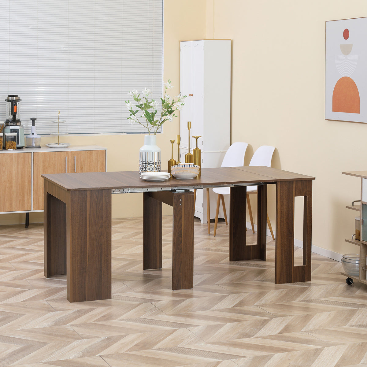 Mesa de Jantar Extensível para 4-6 Pessoas com Lateral Abatível Mesa Auxiliar Multifuncional para Escritório Cozinha Carga Máxima 60kg 180x85x75cm Marrom — foto 2