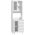 Armário de Cozinha com 2 Armários com Portas de Vidro Temperado 2 Compartimentos Abertos 4 Gavetas e Prateleiras Ajustáveis 60x35x180 cm Branco — foto 1
