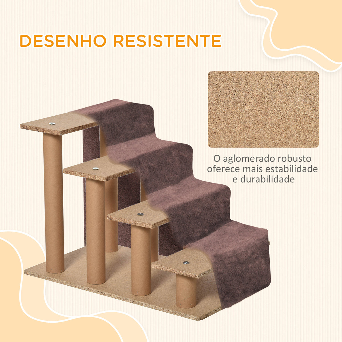 Escada para Animais de Estimação com 4 Degraus 2 em 1 com Capa Removível e Lavável Escada para Cães Gatos Carga 30kg 60x35x44 cm Marrom — foto 6