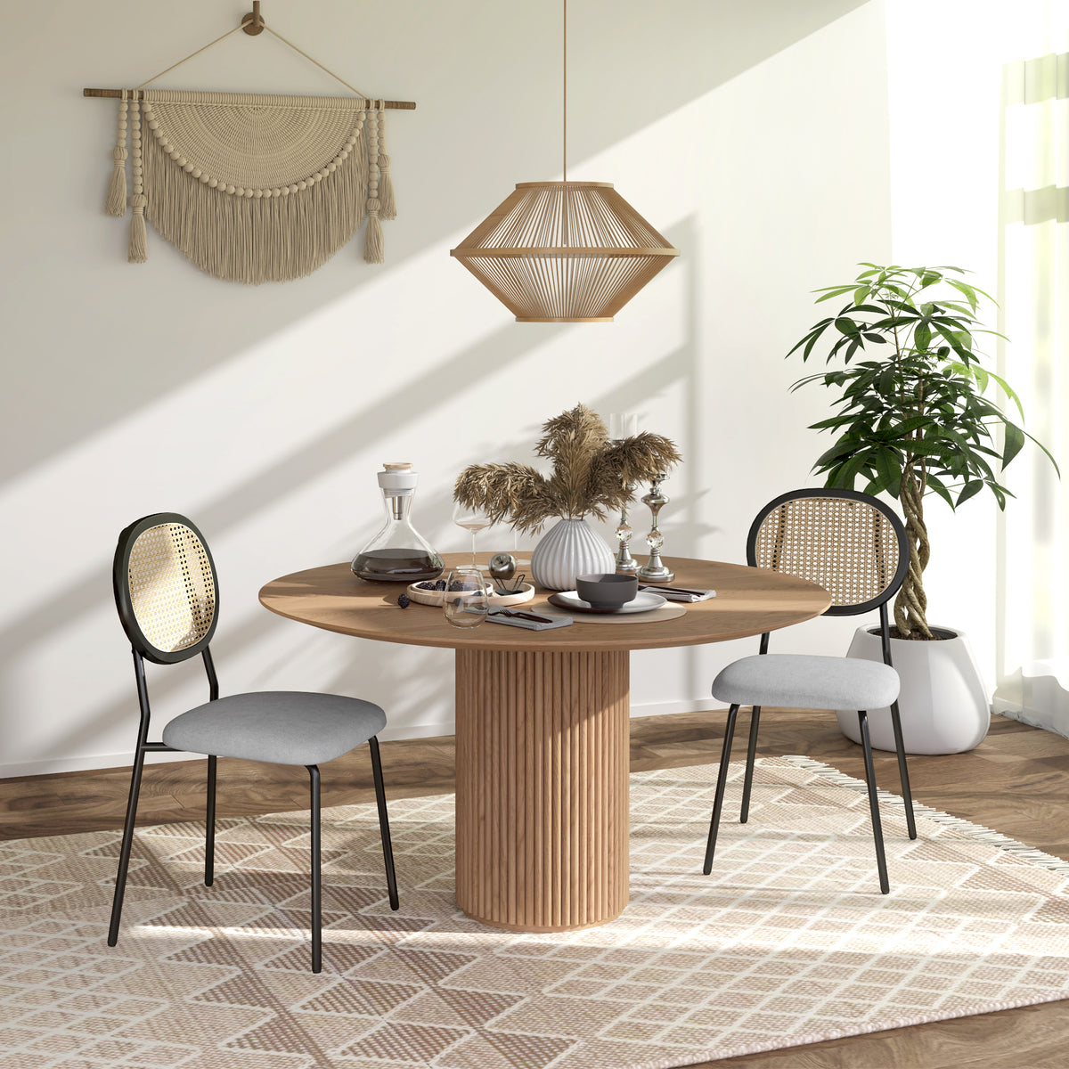 Conjunto de 2 Cadeiras de Sala de Jantar Cadeiras de Cozinha com Encosto em Vime Sintético e Estrutura de Aço para Sala de Jantar 44x54x87 cm Cinza e Preto — foto 2
