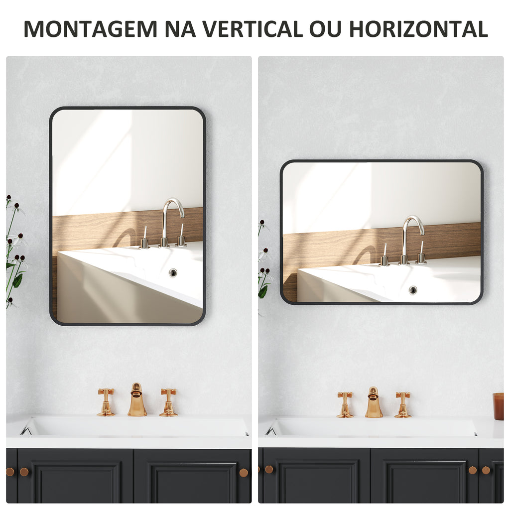 Espelho Casa de Banho 50x70 cm Espelho Retangular Espelho de Parede com Estrutura de Metal Vertical e Horizontal para Entrada Sala de Estar Preto — foto 4