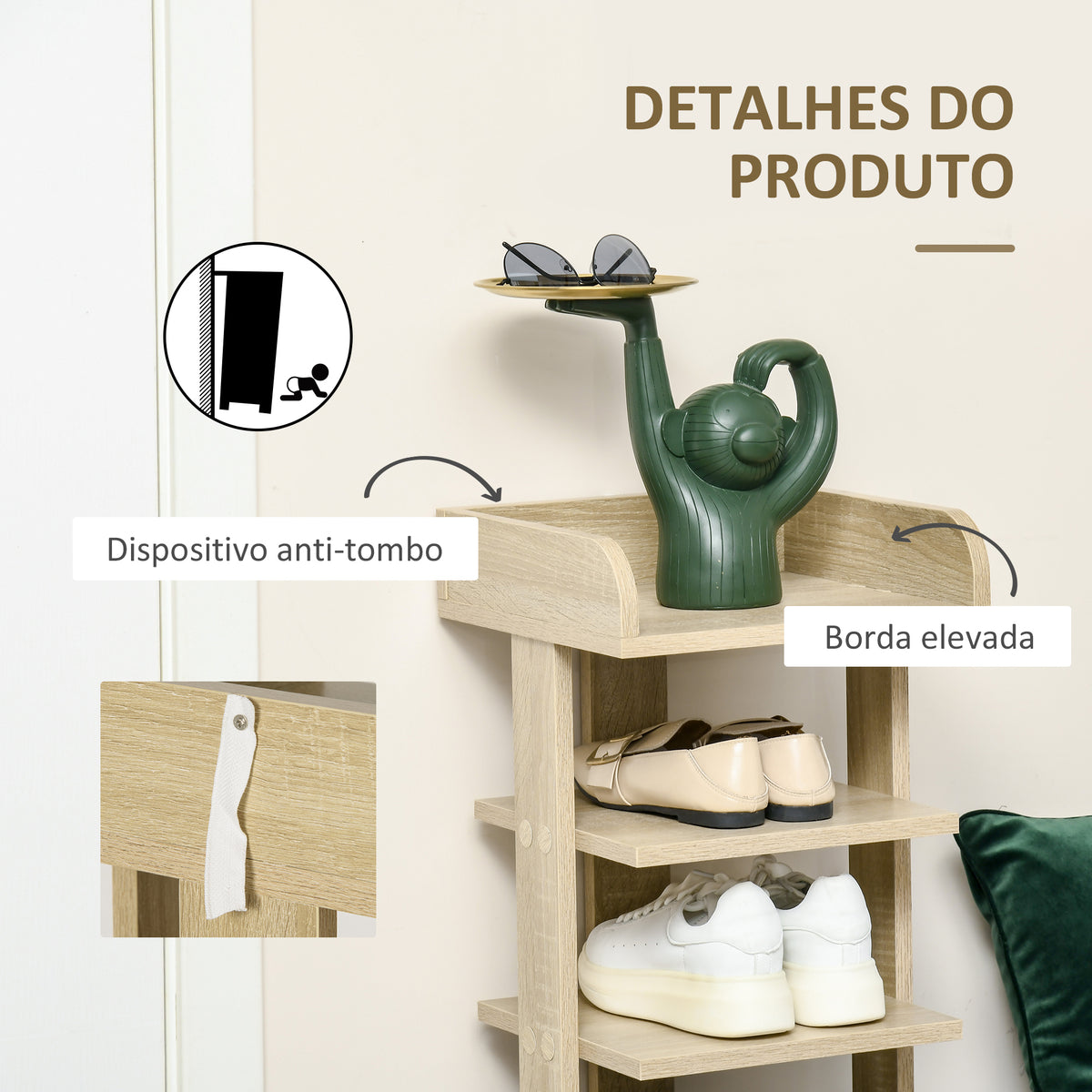 Sapateira Estreita de 7 Níveis Estante para Sapatos para 6 Pares de Sapatos para Espaço Pequeno Quarto e Corredor 32x30x104 cm Madeira — foto 5