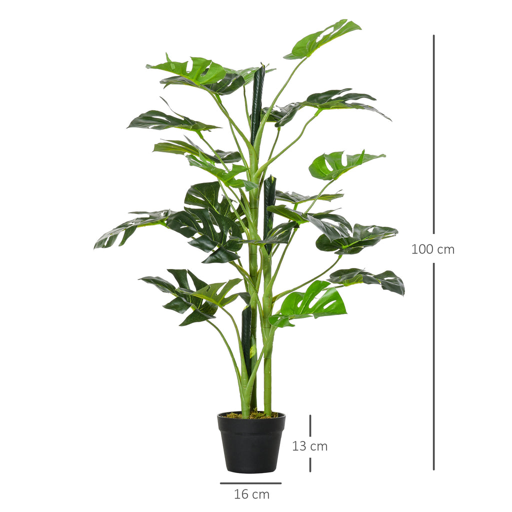 Monstera Planta Artificial com Vaso Árvore Tropical Sintética com 21 Folhas Ø16x100 cm Verde — foto 3