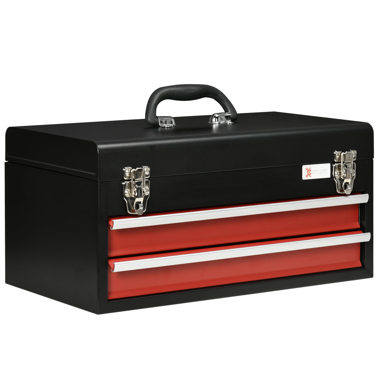 Caixa de Ferramentas de Aço com 2 Gavetas Tampa Abatível e Fechaduras Metálicas Mala de Ferramentas Portátil para Oficina Bricolage Casa 46x24x22 cm Preto e Vermelho — foto 1