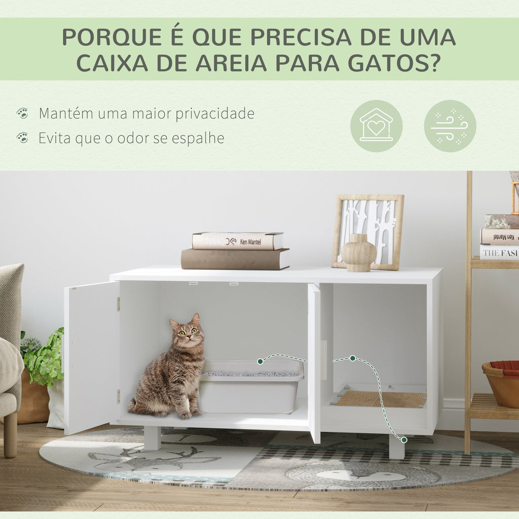 Móvel Caixa de Areia para Gatos com Porta com Arranhador Caixa de Areia para Gatos de Interior 91x52x50,5 cm Branco — foto 5