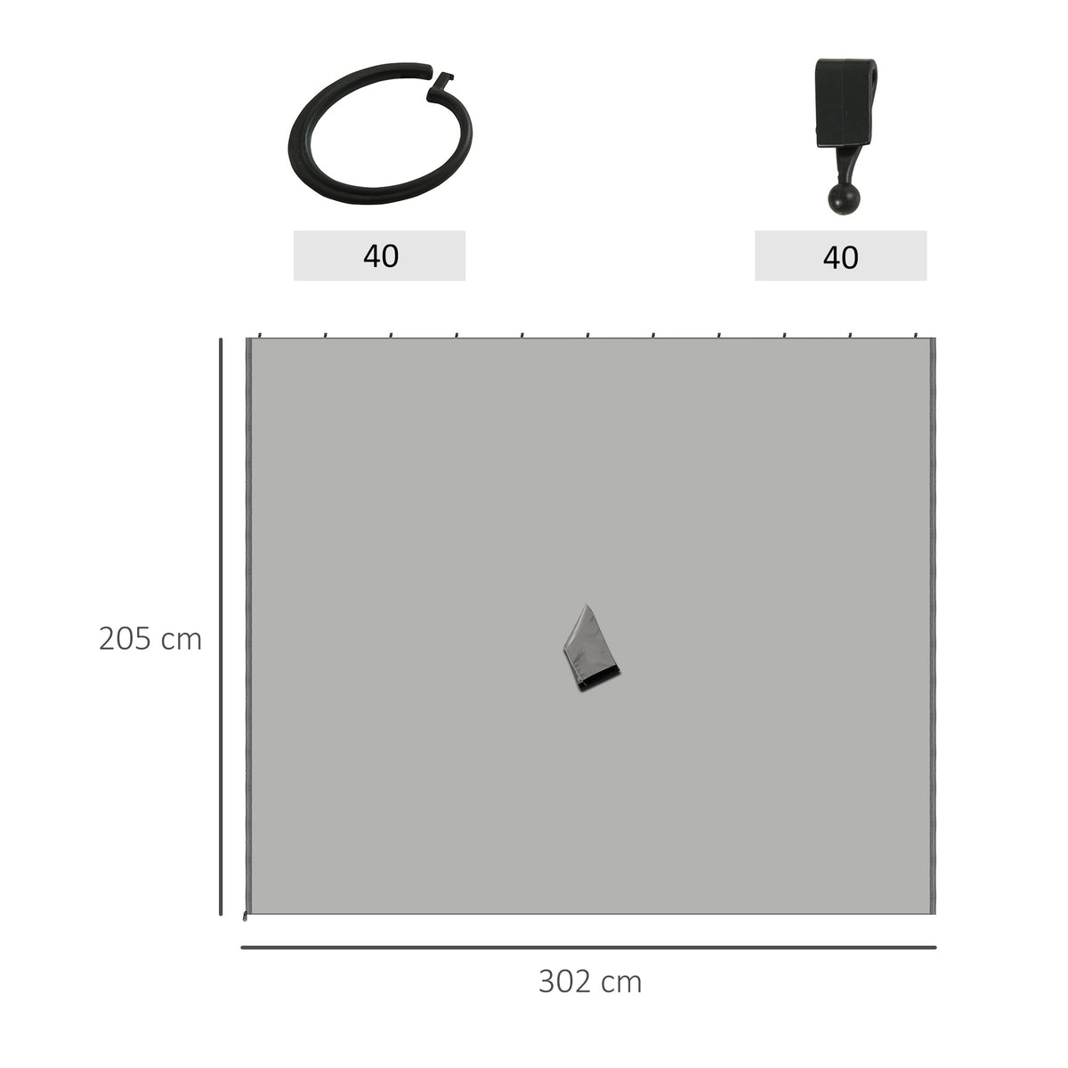 4 Paredes Laterais para Tenda 302x205 cm Laterais para Tenda Universal com Ganchos e Argola em C para Tenda de Jardim Terraço Cinza Claro — foto 3