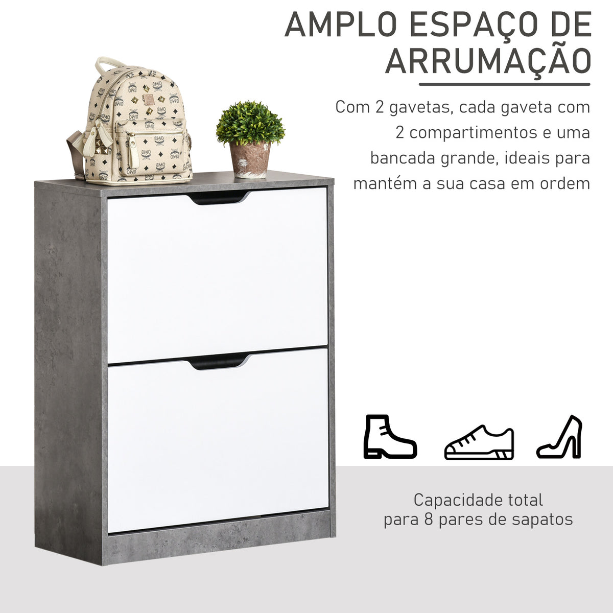 Sapateira Moderna Móvel Sapateira de Entrada com 2 Prateleiras Abatíveis para 8 Pares de Sapatos Sapateira Estreita para Corredor Entrada 62,5x26x81 cm Cinza — foto 4