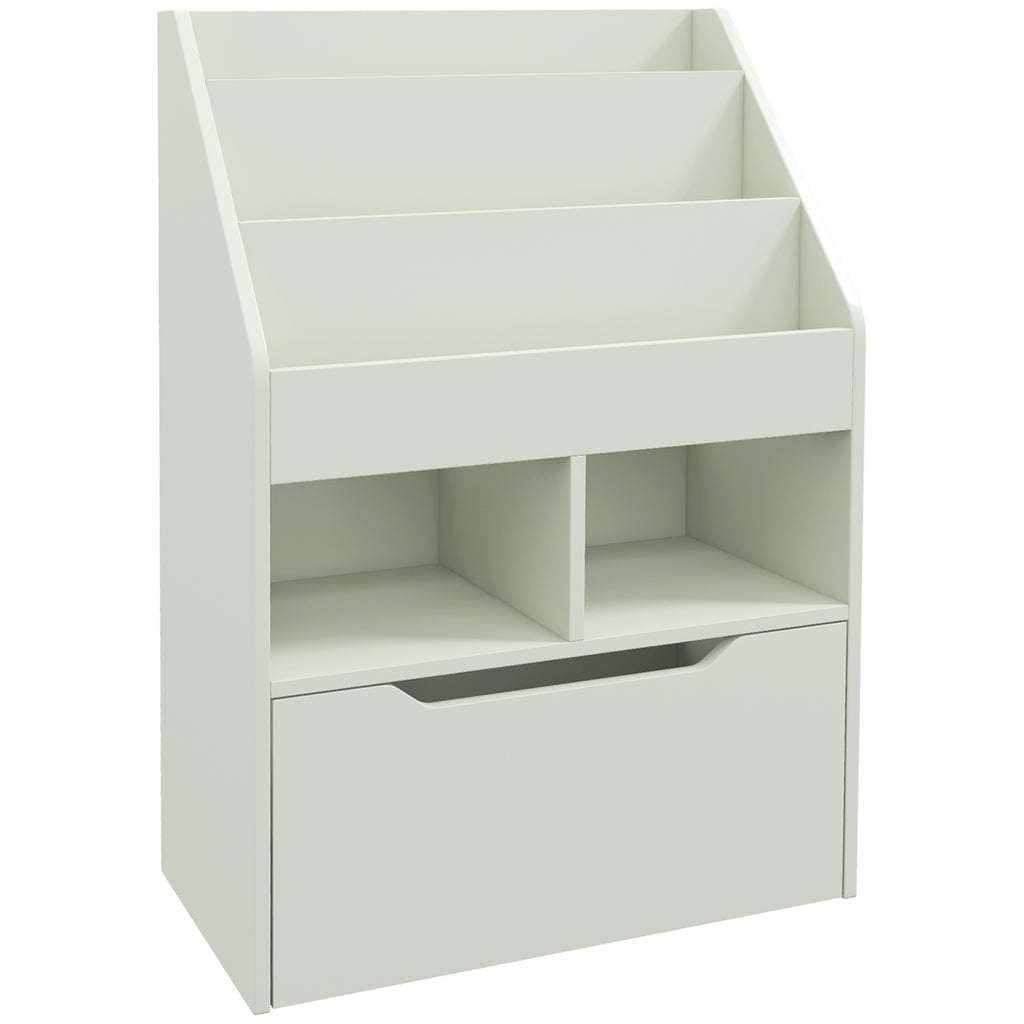 Estante de Madeira para Brinquedos com 3 Compartimentos 2 Prateleiras e Gaveta Móvel com 4 Rodas Estante para Livros Infantil para Dormitório Infantil Sala de Jogos 60x29,9x90 cm Verde — foto 1