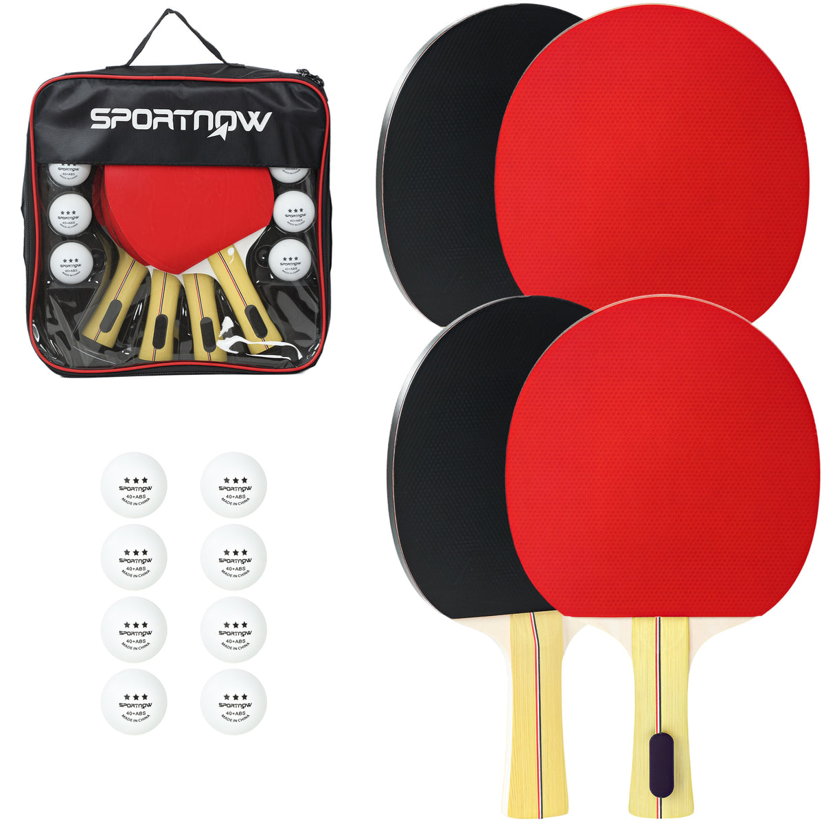 Raquetes de Ping Pong Kit de Tênis de Mesa Portátil com 4 Raquetes 8 Bolas e Estojo de Transporte para Iniciantes Especialistas Interno e Externo Vermelho — foto 1